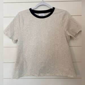 Things Between boutique Lettuce edge tee with navy collar